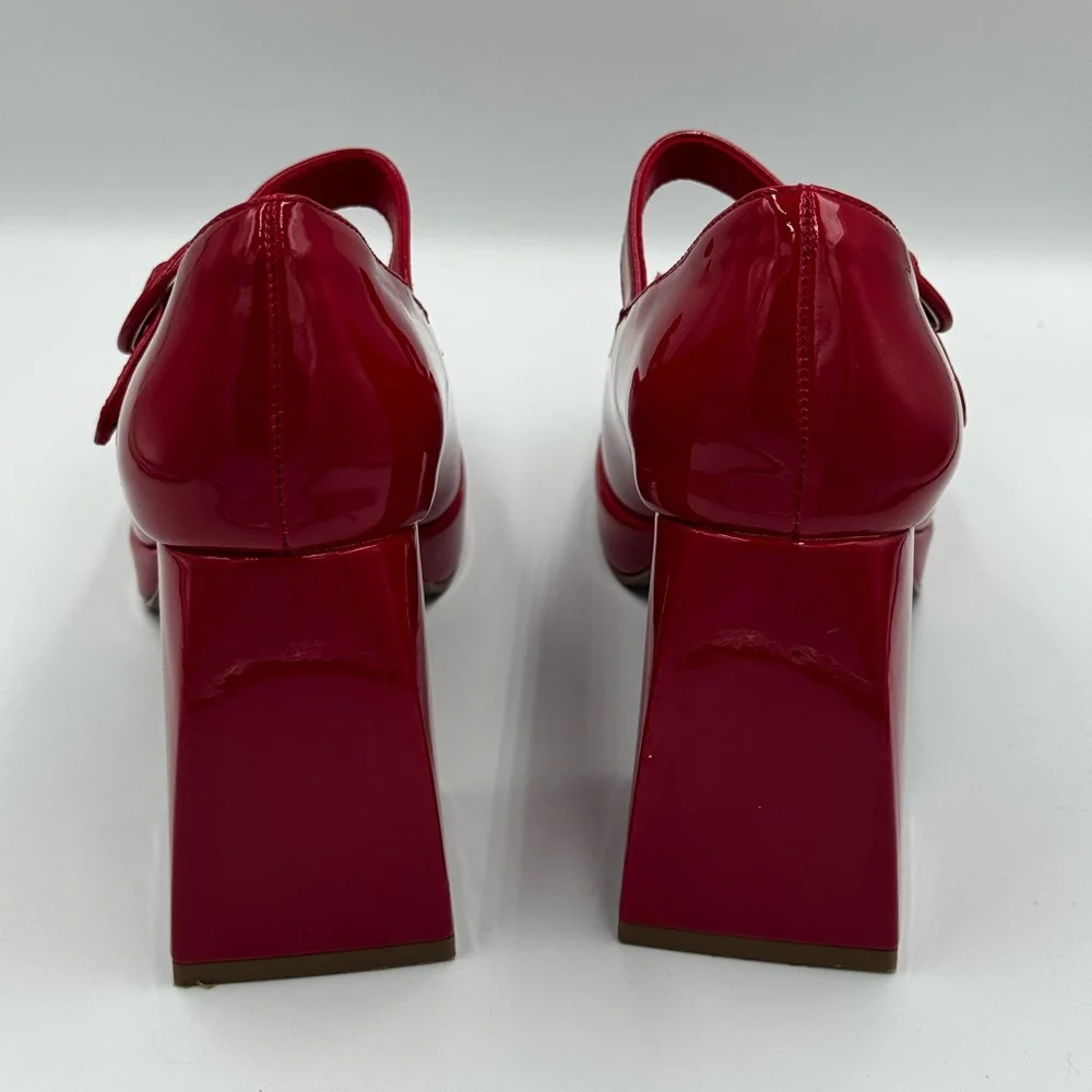 Red Patent Platform Mary Jane Heels | Block Heel Pumps | Size 8.5